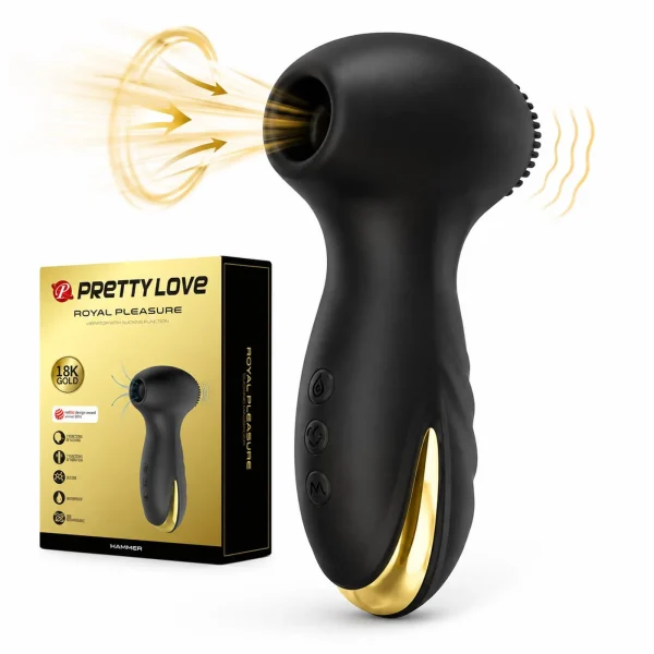 SUCCIONADOR GOLD  ROYAL PLEASURE SUCCIONADOR DE CLITORIS 7 FUNCIONES SILICONA USB RECARGABLE 13CM X 4CM