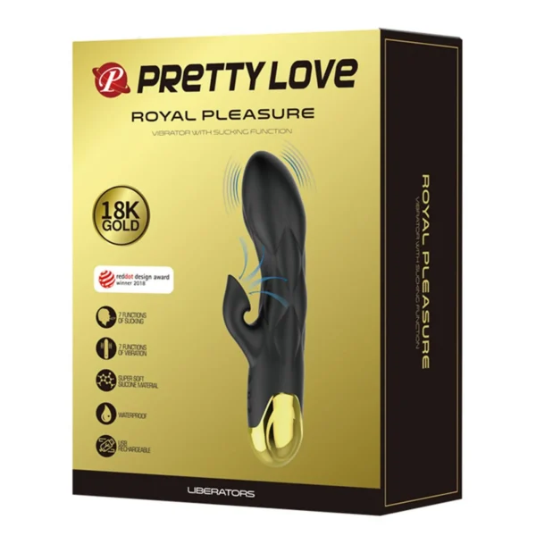 VIBRADOR GOLD ROYAL PLEASURE SUCCIONADOR DE CLITORIS 7 FUNCIONES SILICONA USB RECARGABLE 19CM X 3,6CM