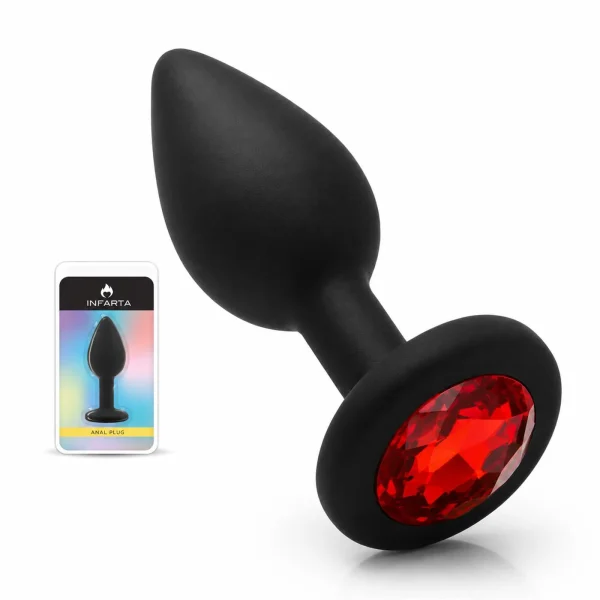 ANAL PLUG GEMMO SILICONE SMALL BLACK PLUG - RED DIAMOND