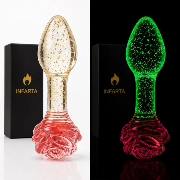 GLASS ANAL PLUG GLOW IN THE DARK  PHANTOM ROSE